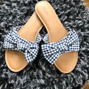Navy Blue Gingham Bow Sandals